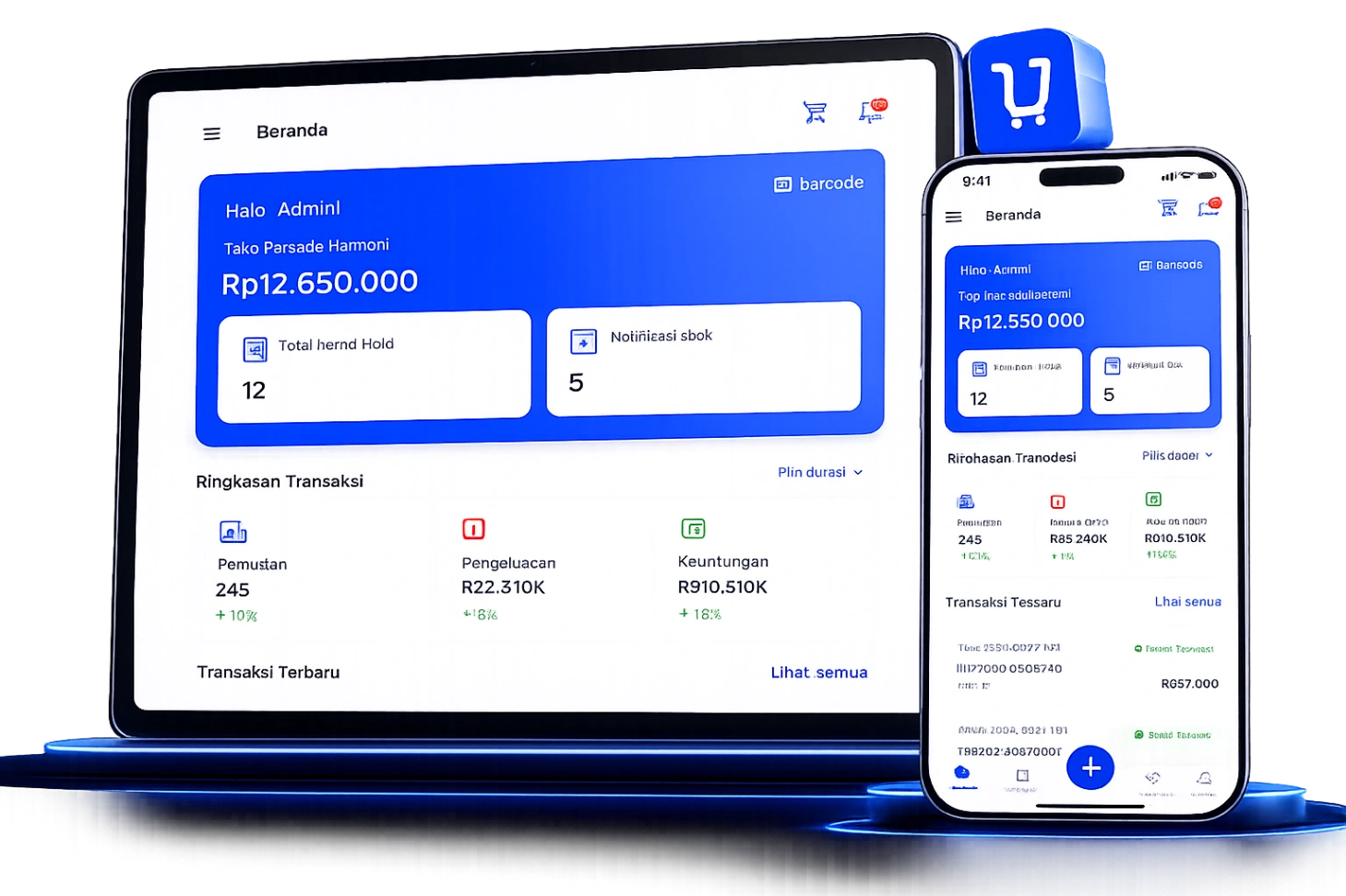 uKasir App Interface on Tablet and Phone
